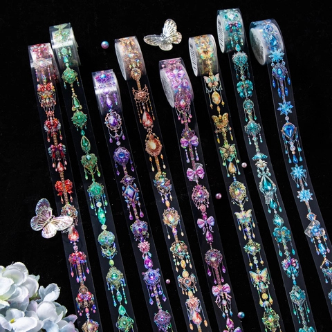 Nastro PET Stile Barocco Gioielli Effetto Luce di Conchiglia Decorativo Washi Tape per Scrapbooking Fai da Te Motivo Pietre Preziose