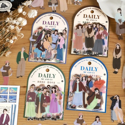 Ensemble d'Autocollants PET Personnages Féminins de Mode Décalcomanies Transparentes Étanche Pour Scrapbooking DIY Agenda Décor