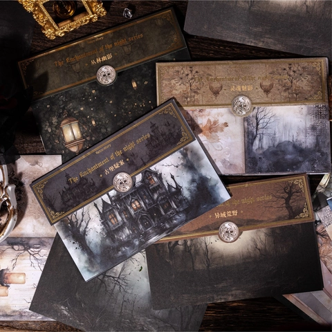 Retro Gothic Material Paper Night Charm Series Vintage Dark Magic Decorative Paper For DIY Scrapbook Junk Journal Hand Account