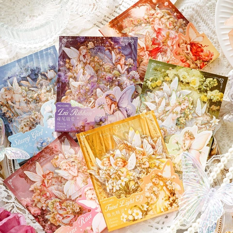 Vintage Flower Elf PET Decorative Stickers Gold Foil Fairy Illustrations Fantasy Journaling Scrapbooking DIY Material