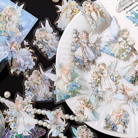 Vintage Flower Elf PET Decorative Stickers Gold Foil Fairy Illustrations Fantasy Journaling Scrapbooking DIY Material