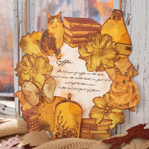 Vintage Gilded Scrapbooking Sticker Pack Late Autumn Series Coffee Stain Butterflies Leaves Hand Account DIY Decoration Stickers
