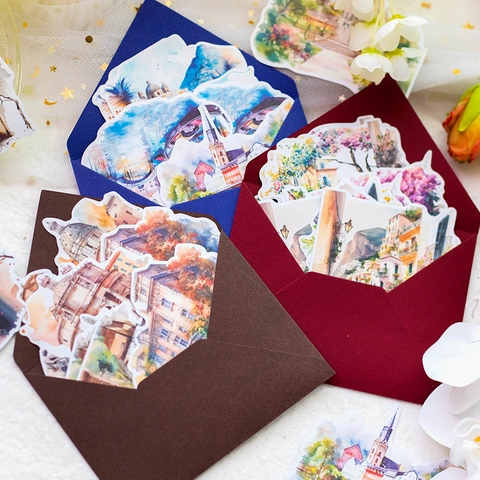 Calcomanías de Papel Washi Vintage Acuarela Arquitectura Castillo Material Decorativo Para Scrapbooking DIY Diario Arte Artesanía