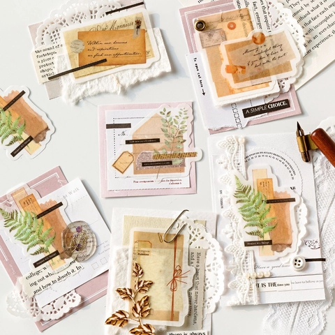 Vintage Fragment Collage Washi Paper Decorative Stickers For Scrapbooking Journaling Decoration Botanical Letter Labels
