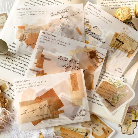 Vintage Fragment Collage Washi Paper Decorative Stickers For Scrapbooking Journaling Decoration Botanical Letter Labels
