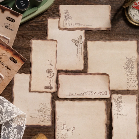 Vintage Burnt Edges Kraft Paper Stickers For Scrapbooking Journaling Floral Butterfly DIY Decorative Retro Stationery