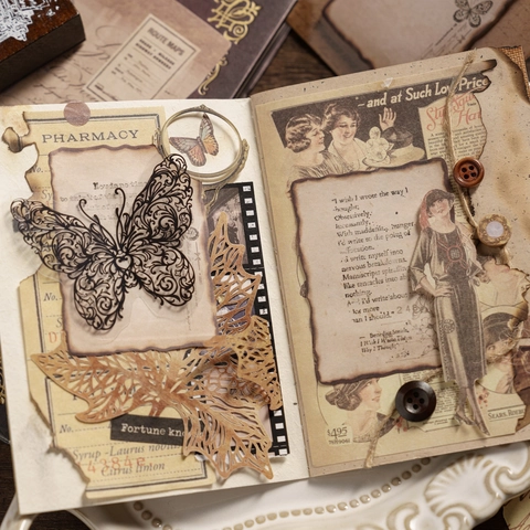 Vintage Burnt Edge Sticky Notes Aesthetic White Kraft Paper Irregular Shaped Material For Journaling Scrapbooking Butterfly Floral Decorative Stationery