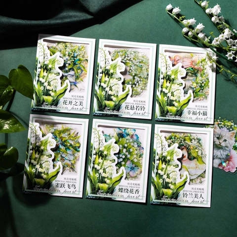 Vintage Lily Of The Valley Forest Series Stickers Shell Light PET Decorative Scrapbooking Stickers For Journaling DIY Crafts