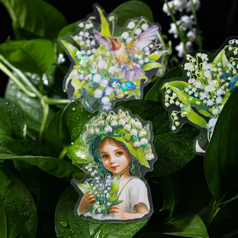 Vintage Lily Of The Valley Forest Series Stickers Shell Light PET Decorative Scrapbooking Stickers For Journaling DIY Crafts