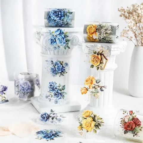 Vintage PET Blumen Spitze Dekoband Für Scrapbooking Journaling DIY Basteln Rosen Botanisches Muster Ästhetisches Material