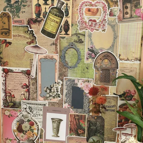 Pack d'Autocollants en Papier PET Vintage Botanique Papillon Champignon Pour DIY Scrapbooking Journal Stickers Esthétiques
