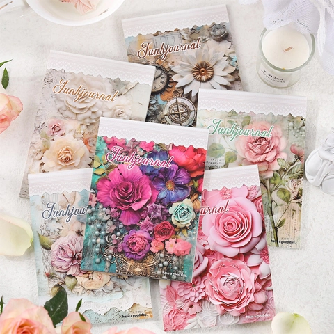 30 Sheets Vintage Dream Flower Series Material Paper 3D Effect Lace Scrapbooking Paper For Junk Journal DIY Craft Decoration