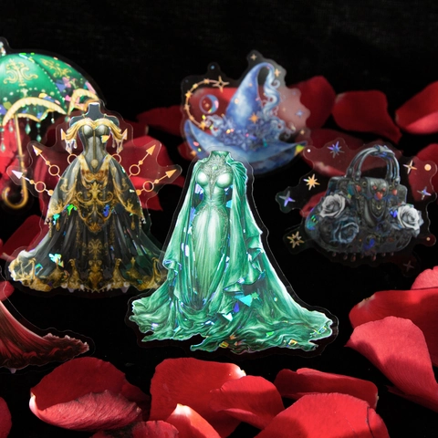 Pegatinas de PET Vintage de Tema de Moda Mágica Efecto de Luz de Concha Irisada Pegatinas de Vestido y Armario Gótico para Scrapbooking Bricolage