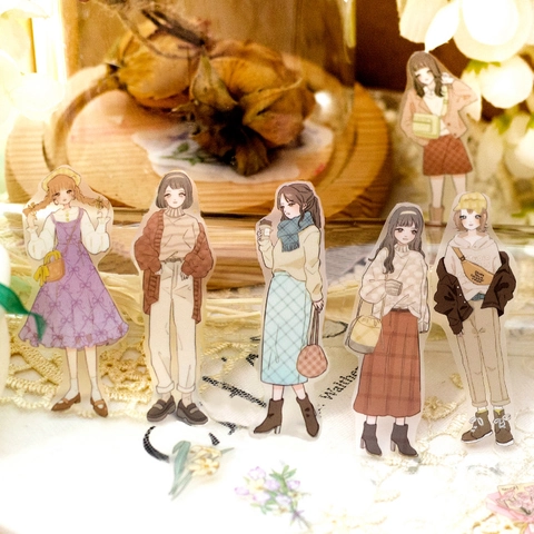 Künstlerisch Vintage Mädchen PET Dekoratives Klebeband Handgemalt Figuren Outfits Materialien Für Scrapbooking Planer Journal DIY Schreibwaren