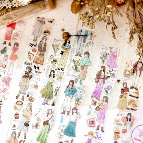 Künstlerisch Vintage Mädchen PET Dekoratives Klebeband Handgemalt Figuren Outfits Materialien Für Scrapbooking Planer Journal DIY Schreibwaren