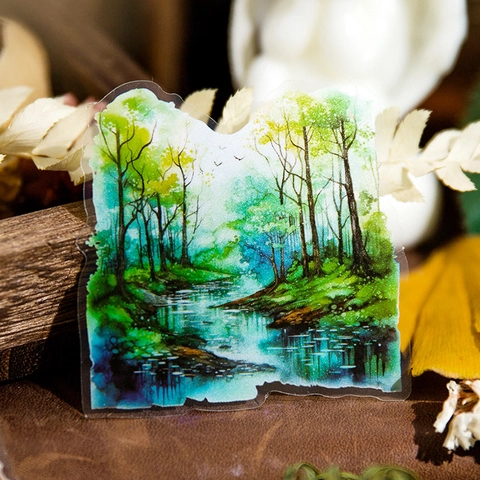 Adesivi PET Serie Twilight Forest Paesaggio Naturale Trasparente Impermeabile per Journaling Scrapbooking Fai da Te 30 Fogli