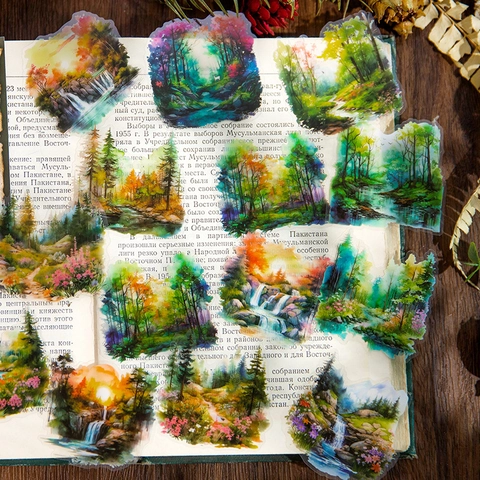 Adesivi PET Serie Twilight Forest Paesaggio Naturale Trasparente Impermeabile per Journaling Scrapbooking Fai da Te 30 Fogli