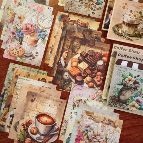 Papel de Scrapbooking Vintage Coffee Shop Estética Retro Papel Ligero para Journaling DIY Material de Fondo Decorativo