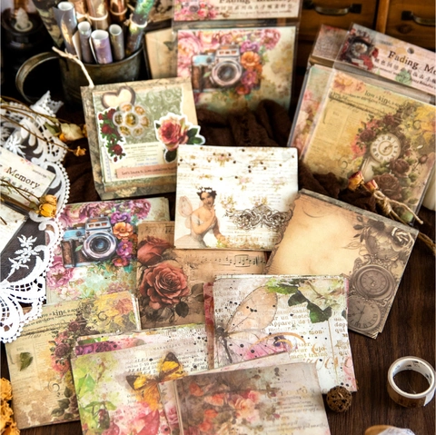 Carta Decorativa Vintage Serie Fading Memory per Scrapbooking Journaling DIY Artigianato Artistico Retro Farfalla Floreale Fotocamera