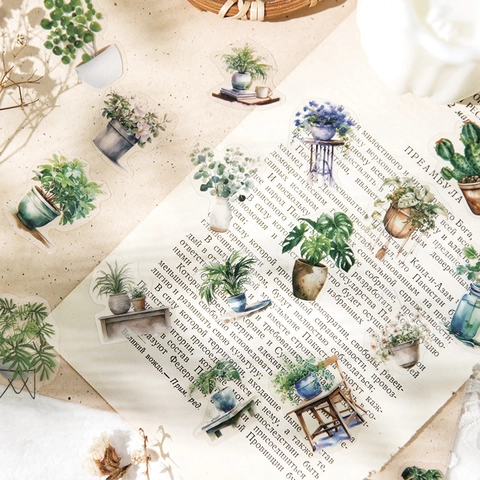 Impermeabile PET Piante Fiori Adesivi Piante in Vaso Scrapbooking Decorativi Adesivi Per Fai Da Te Diario Artigianato