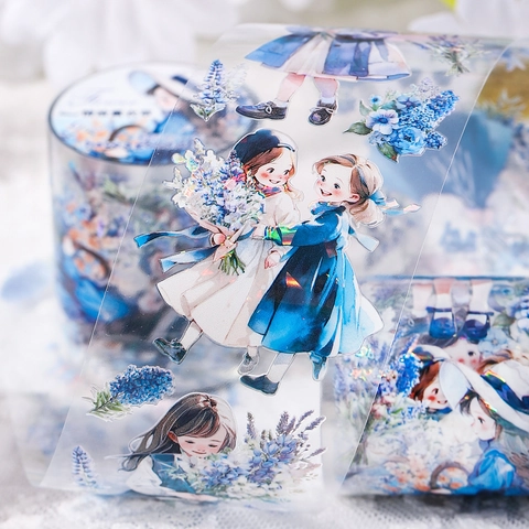 Serie Flower Island Girl Nastro Decorativo in PET Finitura Luce di Conchiglia Ragazza Floreale Nastro per Diario per Scrapbooking