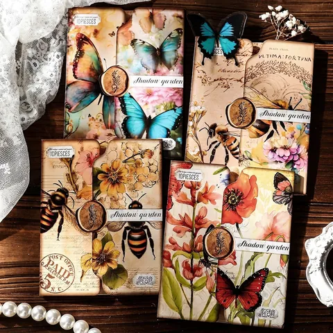 Vintage Scrapbooking Material Paper Shadow Garden Series Butterfly Floral Pattern DIY Journaling Decorative Craft Paper