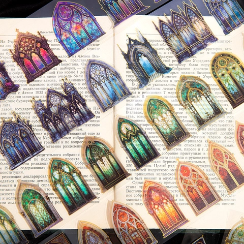 Gothic Cathedral Stained Glass PET Decorative Tape Retro Bronzing Architecture Scrapbooking Journal Material DIY Sticker