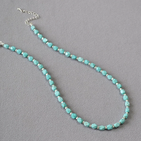 Collana Vintage in Magnesite con Perline Sfaccettate Turchese Boemia Catena da Clavicola con Distanziatori in Lega per Donna Gioielli