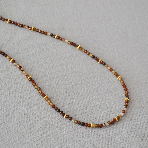French Vintage Agate Beaded Necklace For Women Tuscany Coffee Color Faceted Stone Beads Handmade Neck Jewelry Retro Style