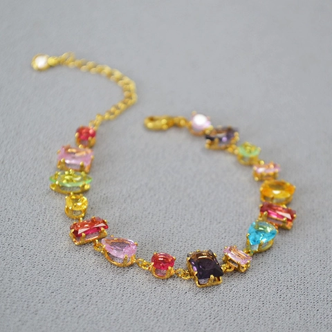 Multicolor Geometrische Glas Ingelegde Verguld Koperen Armband Voor Dames Elegant Zoet Fris Mode Sieraden Geschenk Verstelbaar