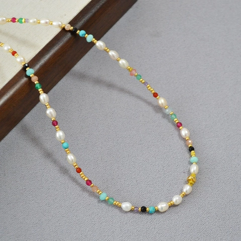 Collar de Perlas de Nácar Estilo Dopamina para Mujer Hecho a Mano de Piedra Natural Multi Piedra Preciosa Joyería de Aleación