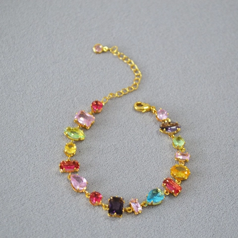 Multicolor Geometrische Glas Ingelegde Verguld Koperen Armband Voor Dames Elegant Zoet Fris Mode Sieraden Geschenk Verstelbaar