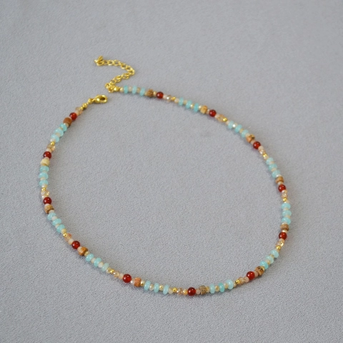Handgefertigte Boho Perlenkette Für Damen Vintage Stein Glasperlen Ethnische Choker Kupfer Vergoldet Schmuck Geschenk