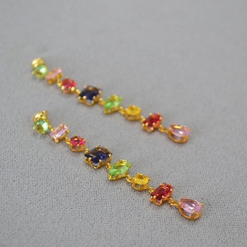 Sweet Colorful Glass Geometric Long Drop Earrings For Women 925 Sterling Silver Post Copper Gold Plated Jewelry