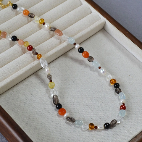 Vintage Onregelmatige Natuursteen Zoetwaterparel Gekleurde Kralen Halsketting Handgemaakte Boheemse Stijl Ketting Vrouwen