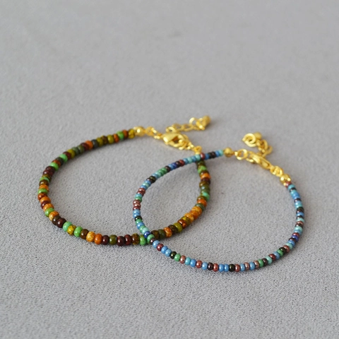 Handmade Vintage Van Gogh Sunflower Style Colorful Glass Seed Bead Bracelet For Women Adjustable Bohemian Jewelry Bracelet