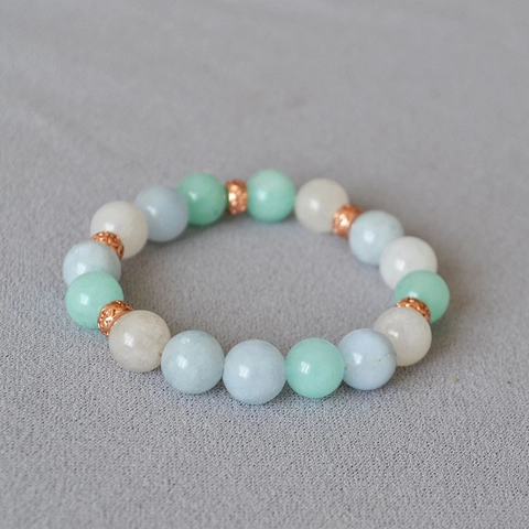 Summer Minimalist 10mm Optimized Jade Beaded Bracelet For Women Men Fresh Style Multi-Color Stone Elastic Bracelet Alloy Jewelry
