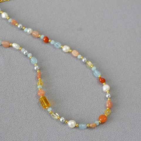 Collana di Perle d'Acqua Dolce e Cristalli Irregolari Fatta a Mano per Donna Gioielli Vintage Geometrici Multicolore