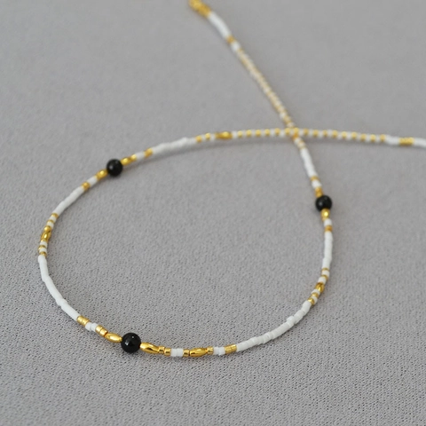 Handgefertigte Minimalistische Miyuki Perlenkette Mit Schwarzem Onyx Und Gold Kupfer Perlen Boho Schmuck Halskette Damen