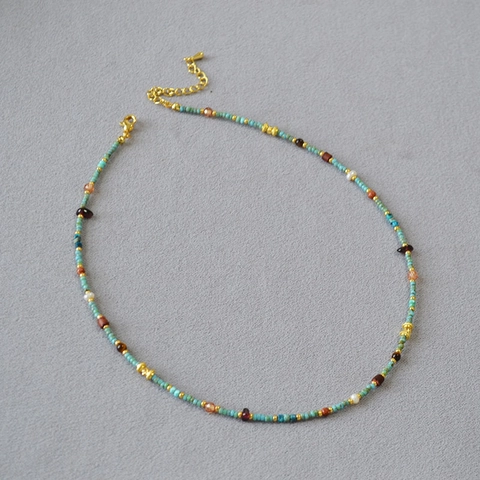 Collana a Perline Fatta a Mano Bohémien Con Pietra Naturale Perla d'Acqua Dolce Semi di Turchese Gioielli da Donna