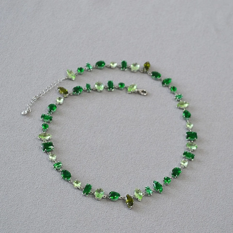 Elegante Collar de Cobre Plateado Vidrio Verde Diamante de Imitación Patchwork Geométrico Choker para Mujer Verano Diario Fiesta Joyería