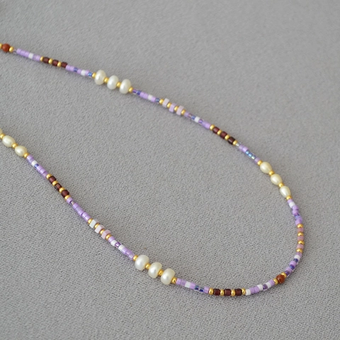 Handgefertigte Perlenkette Mit Süßwasserperle Lila Gold Violett Samenperlen Süß Elegant Choker Damen Schmuck