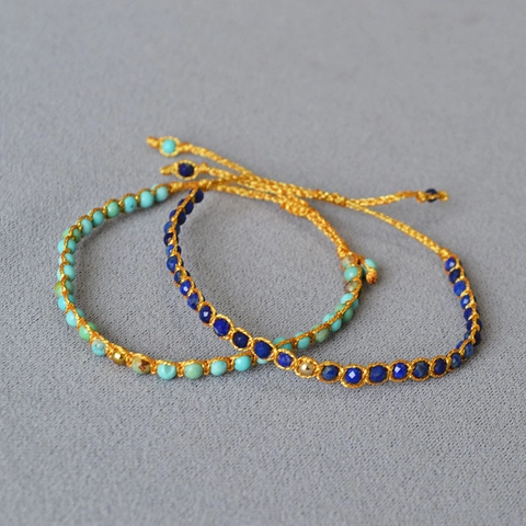 Handmade Woven Beaded Jewelry For Men Women Bohemian Retro Lapis Lazuli Magnesite Adjustable Bracelet Necklace Ring Gift