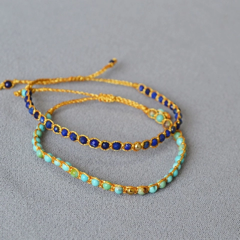 Handmade Woven Beaded Jewelry For Men Women Bohemian Retro Lapis Lazuli Magnesite Adjustable Bracelet Necklace Ring Gift