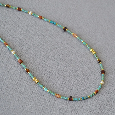 Collana a Perline Fatta a Mano Bohémien Con Pietra Naturale Perla d'Acqua Dolce Semi di Turchese Gioielli da Donna
