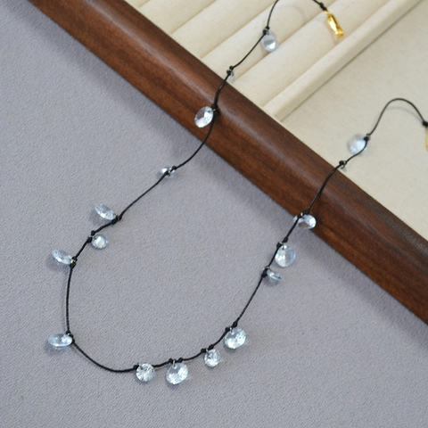 Minimalist Zirconia Flower Black Cord Knot Necklace Elegant Gold Plated Handmade Jewelry For Women Dainty Floral Pendant