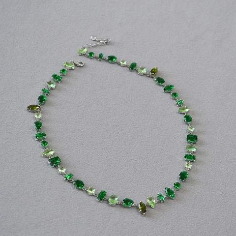 Elegante Collar de Cobre Plateado Vidrio Verde Diamante de Imitación Patchwork Geométrico Choker para Mujer Verano Diario Fiesta Joyería