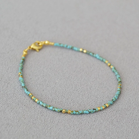 Vintage Miyuki Glas Saatperlen Armband Damen Minimalistisch Türkis Farbe Handgefertigt Kupfer Vergoldet Ultradünne Perlenarmband Schmuck Geschenk