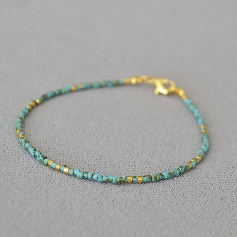 Vintage Miyuki Glas Saatperlen Armband Damen Minimalistisch Türkis Farbe Handgefertigt Kupfer Vergoldet Ultradünne Perlenarmband Schmuck Geschenk