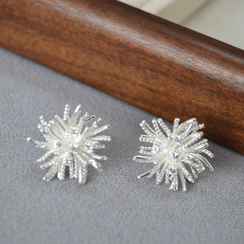 Orecchini a Bottone Vintage a Forma di Fiore di Fuochi d'Artificio Con Perno in Argento 925 Orecchini Eleganti Donna